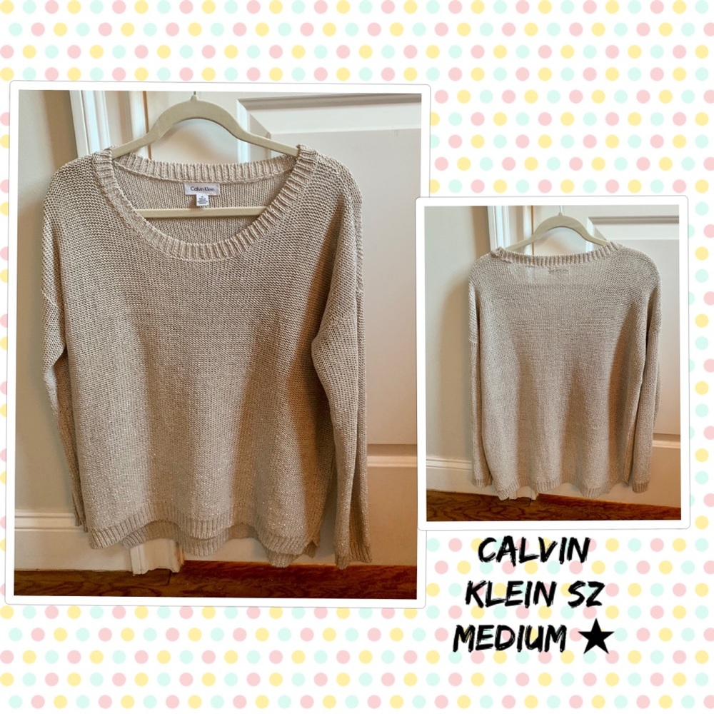 EUC Calvin Klein round sparkly neck beige sweater sweater Sz Medium